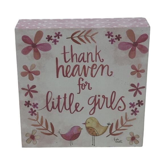 Thank Heaven for Little Girls Box Sign Pink White Birds Polka Dots - Picture 1 of 4